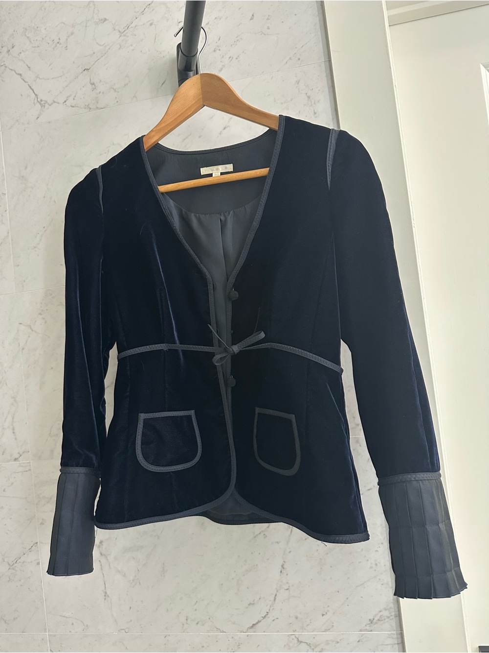 PAULA KA Elegant Women's Velvet Jacket - Navy